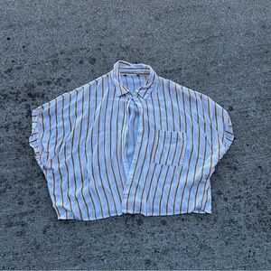 Forever 21 Mustard Yellow and White Striped Crop Button Down Shirt